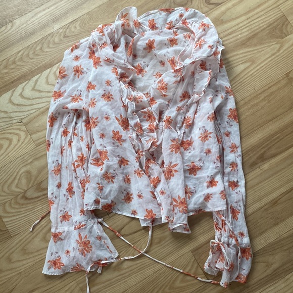 Free people Amanda ruffle wrap top blouse in ivory combo floral print - Picture 4 of 6